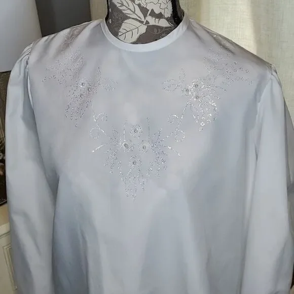 Vintage White Embellished Front Blouse L - Picture 2 of 7